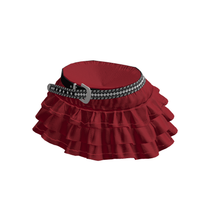 Red Y2K Ruffled Skirt w/ Belt