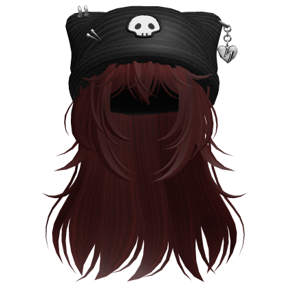 Emo Kawaii Skull Beanie W/ Wolfcut Dark Red