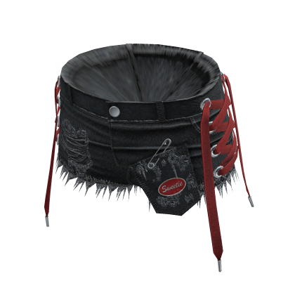 Lace-Up Denim Hot Pants (Black & Red) thumbnail