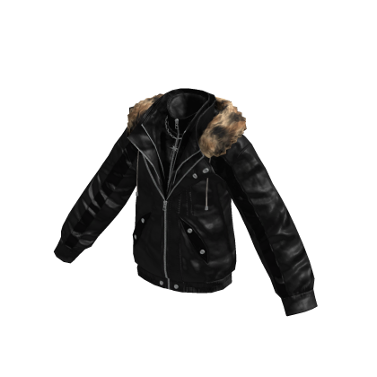 Y2K Fur Hooded Biker Jacket (Black) thumbnail