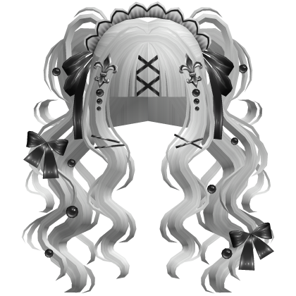 Gothic Doll Curly Pigtails & Ribbons In Silver
