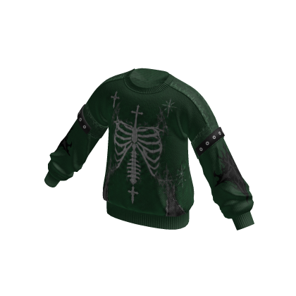 Goth Ribcage Graphic Sweater (Dark Green)