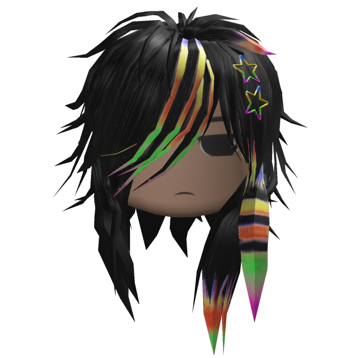 Messy Emo Hair w/ Star Clips (Black/Rainbow)