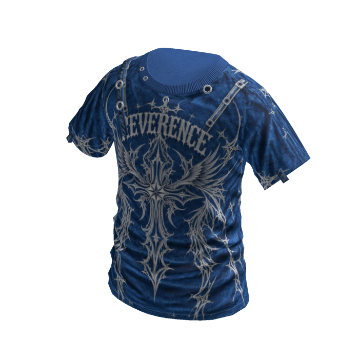 Y2K Winged Cross Graphic T-Shirt (Blue)
