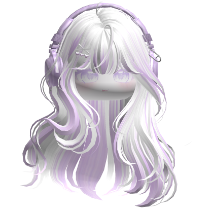 Cute Straight Hair w/ Headphones (White&Purple) Roblox item