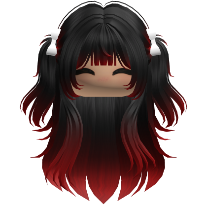 Long wavy girl hair pigtails w bows (Black/Red) Roblox item