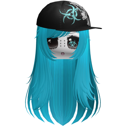 Moe Scene Cyan Wispy Hair /w Emo Cap