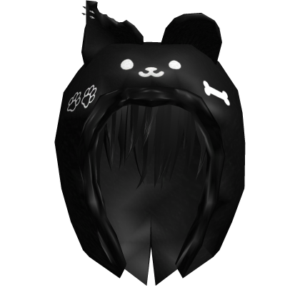 Half-Bitten Black Curious Puppy Hood w/ Black Hair