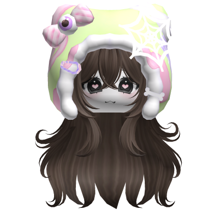 Kawaii Anime Hair w/ Pastel Goth Hood  (Brown)
