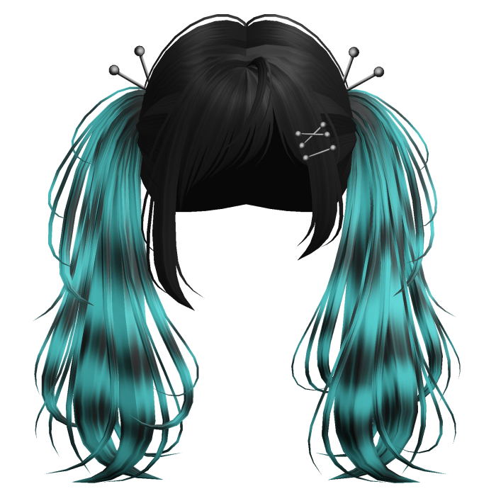 Cyan Raccoon Y2K Emo Punk Pigtails w/ Pins