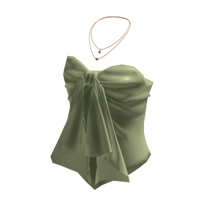 Coquette Satin Bow Tube Top w/ Necklace (Green)