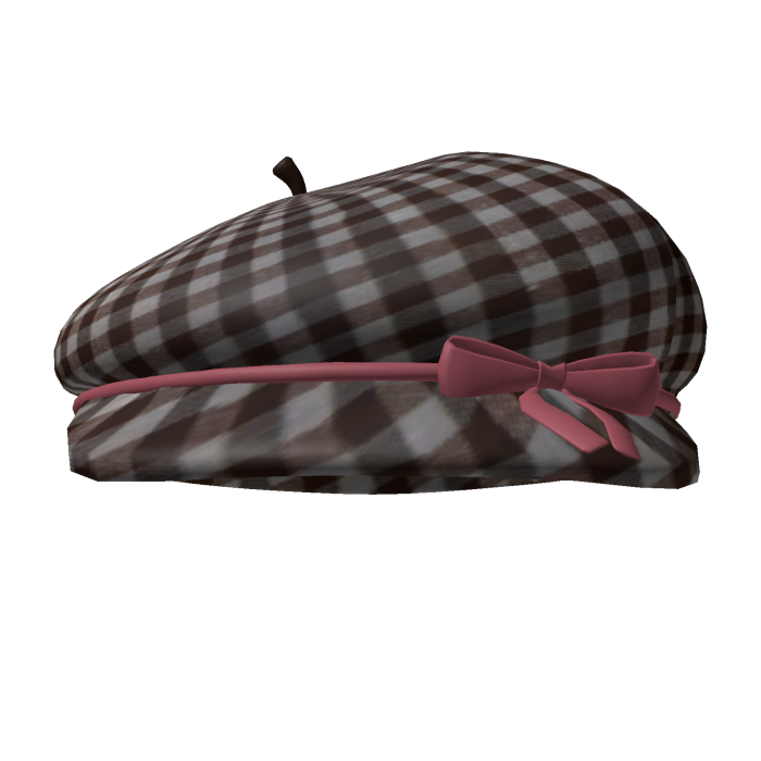 Brown & Pink Plaid Beret