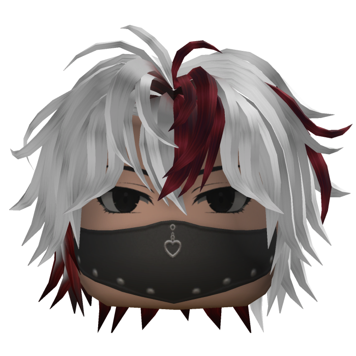 Messy Anime Hair w/ Mask (White/Crimson)