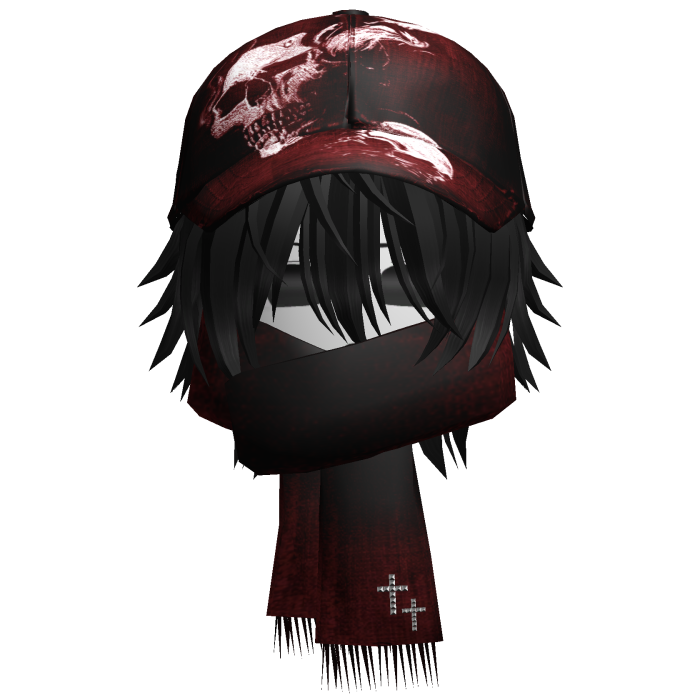 moe boy with emo red skull hat + scarf