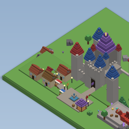 Low Poly Fantasy Kingdom Castle Village Dragon preview 3