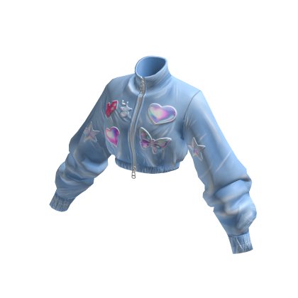 Y2K Iridescent Patches Crop Jacket (Blue)