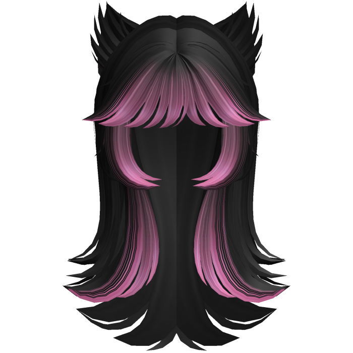 Hime Wolfcut Hair In Black With Pink (Exclusive)