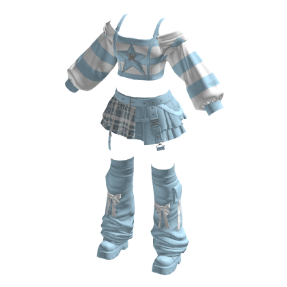 Kawaii Y2K Grunge Streetwear Blue & White Outfit