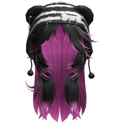 💙 Black & White Y2K Bear Hat Black Pink Hair Roblox item