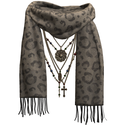 Leopard Thrifted Scarf w/ Rosary Chains