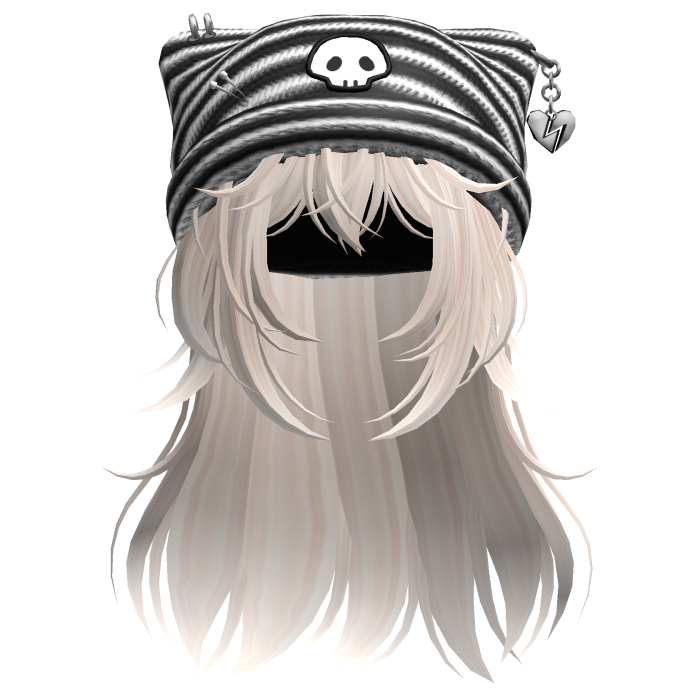 Emo Kawaii Skull Beanie W/ Wolfcut Beige V2