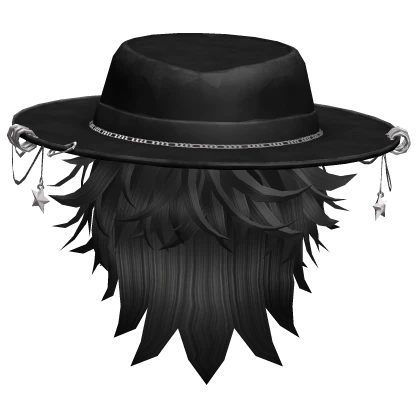 Tilted Wolfcut Pierced Sun Hat Messy Hair Black | Roblox