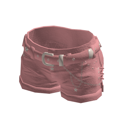 Y2K Star Denim Shorts w/ Belt & Chain (Pink)
