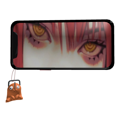 Makima Anime Eyes With Phone With Pochita Charm