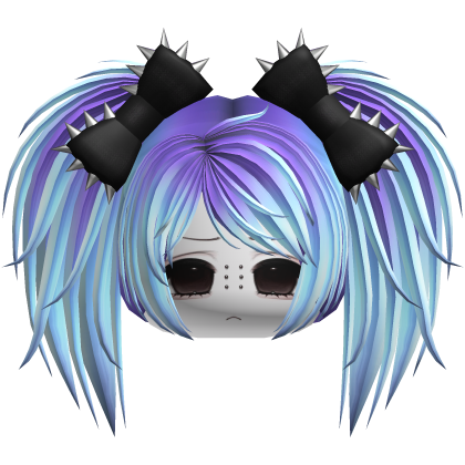 Gothic Moe Purple & Cyan Messy Pigtails /w Bows