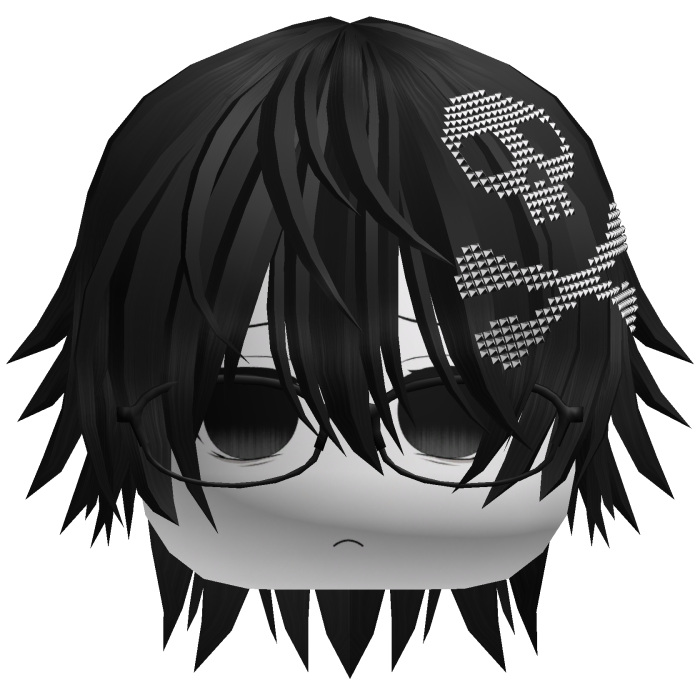 Emo Vkei Moe Boy Hair w Skull + Glasses Black
