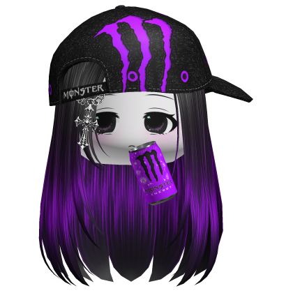Purple Monster Energy Y2k Emo Vkei Girl Black Hair Roblox item