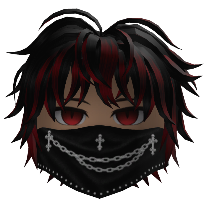 Messy Hair w/ Chain Bandana (Black/Crimson)