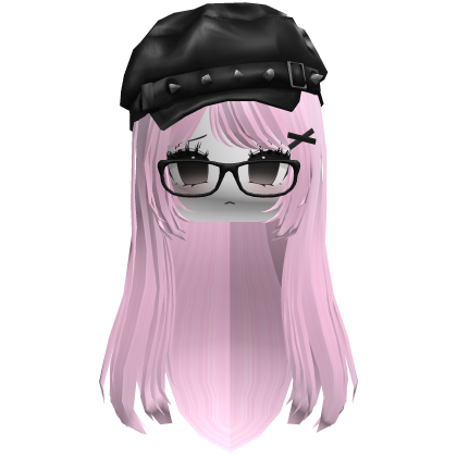 ☆ Gothic Beret hair pink w/ Moe face glasses