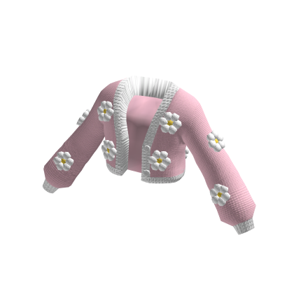 Cute Oversized Cropped Cardigan - Flowers (Pink) thumbnail