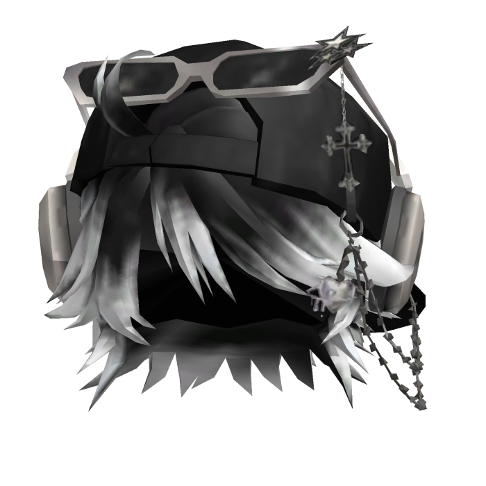 Messy White White Tips Black Hair w Grey Hat