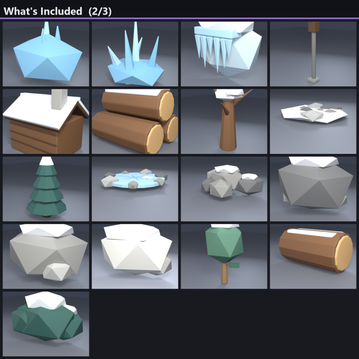 Low Poly Snow Forest Pack x50 Winter Pine Ice Rock preview 4