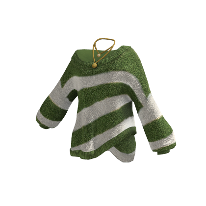 Y2K Striped Knit Sweater w/ Necklace (Green)