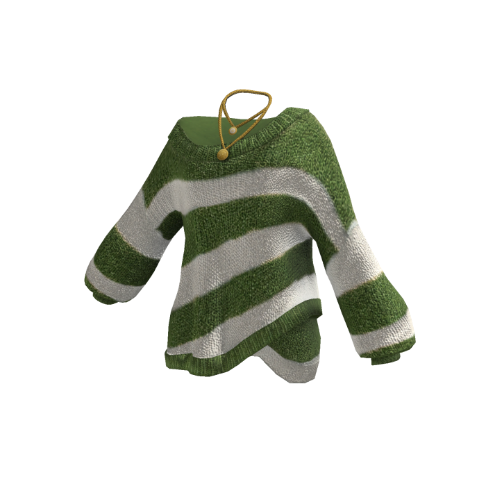 Y2K Striped Knit Sweater w/ Necklace (Green)