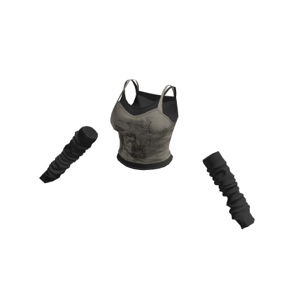 🍀 Y2K Cute Top w Armwarmers(Beige) thumbnail