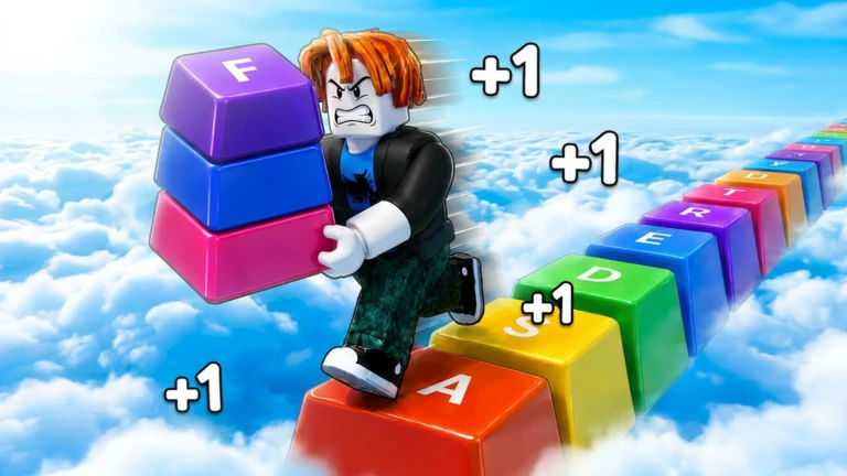 Roblox keyboard escape game artwork showing an avatar on colorful keyboard platforms