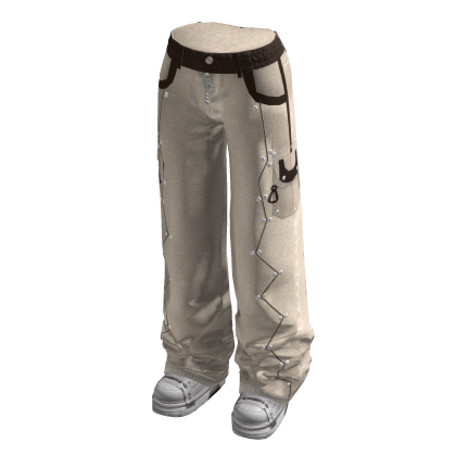 Belted Baggy Pants with Star Outlines (Cream)