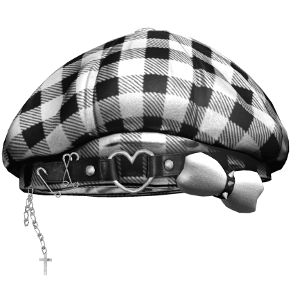 White Checkered Kawaii Heart Stylish Beret Roblox item