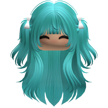 Long wavy girl hair pigtails w bows (Cyan) Roblox item