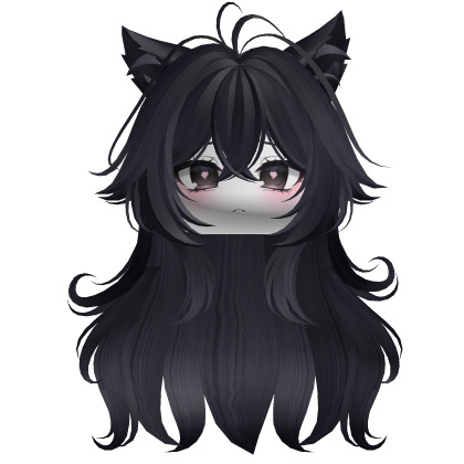 Swirly Fluffy Cat Ears Hair w/ Face (Midnight) Roblox item