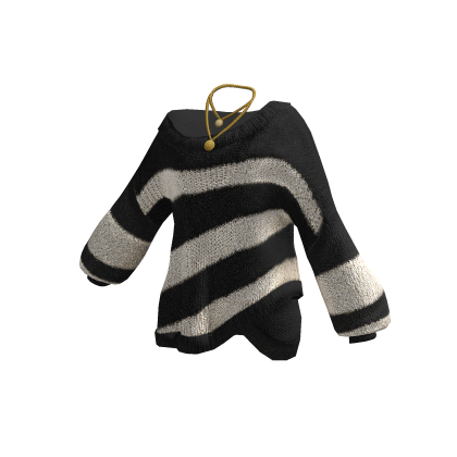 Y2K Striped Knit Sweater w/ Necklace (Black)
