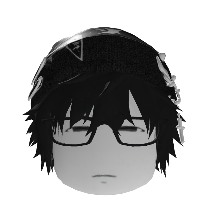 Dark Emo Moe Hair with Glasses, Beanie & Cross