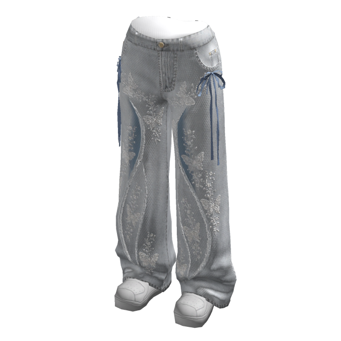 Baggy Graphic Jeans w/ Sneakers (White)