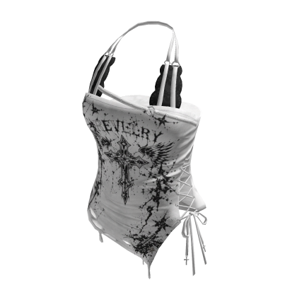 Goth Cross Lace Up Halter Top (White)