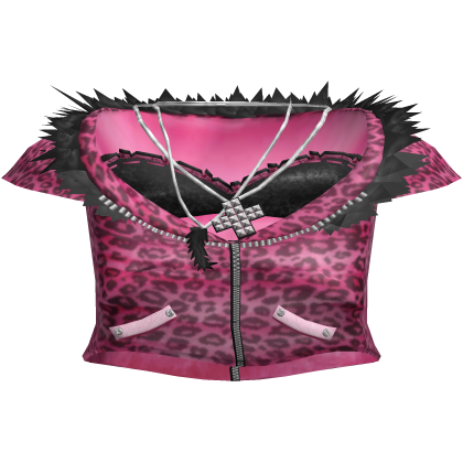 Emo Scene Pink Leopard Fur Jacket Grunge Goth
