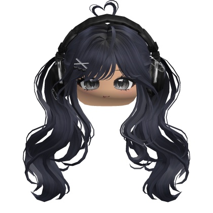 Cute Wavy Pigtails w/ Headphones (Dark Blue) Roblox item
